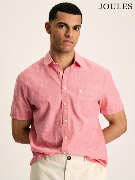 Joules Linen Blend Pink Plain Short Sleeve Shirt (N52520) | €43