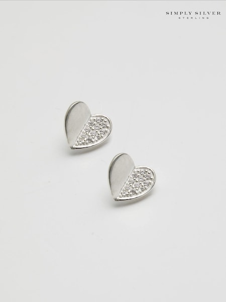 Simply Silver Mini Heart Polished And Pave Stud Earrings (N52544) | kr420