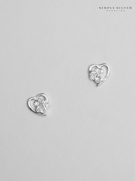 Simply Silver Sterling Silver Tone 925 Paw Print And Heart Earrings (N52659) | 124 QAR