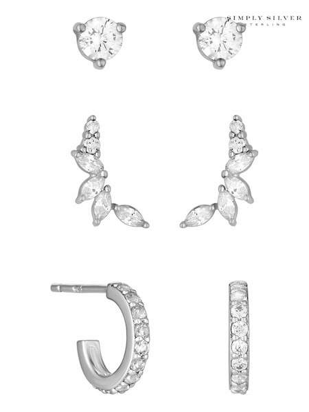 Simply Silver Sterling Silver Tone 925 Cubic Zirconia Climber Earrings - Pack of 3 (N52692) | € 44