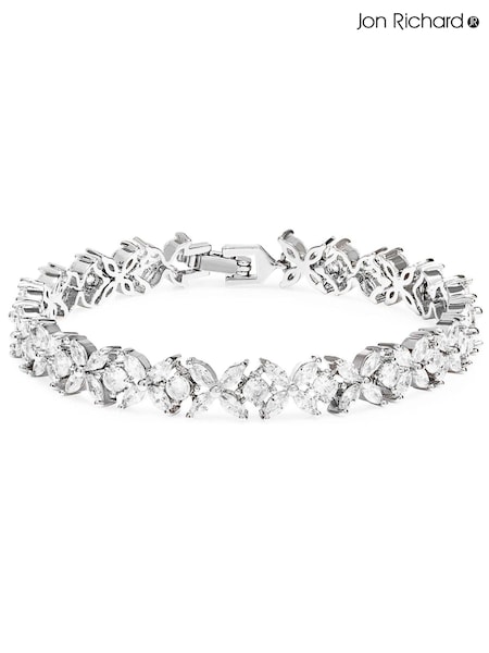 Jon Richard Silver Tone Crystal Floral Tennis Bracelet (N52754) | €23