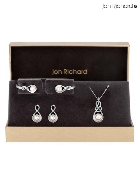 Jon Richard Silver Tone Plated Gift Boxed Crystal Infinity and Pearl Jewellery Set (N52853) | €36