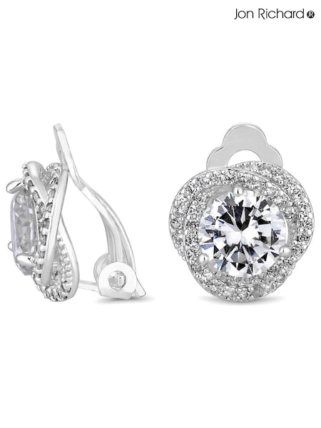Jon Richard Pave Cross-over Halo With Centre Stone Clip Earrings (N52866) | kr420