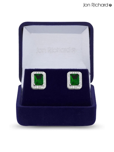 Jon Richard Silver Tone Emerald Cubic Zirconia Stud Gift Boxed Earrings (N52884) | €23