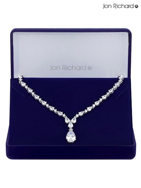 Jon Richard Rhodium Plated Cubic Zirconia Graduated Peardrop Gift Boxed Short Pendant Necklace (N52885) | 113 €