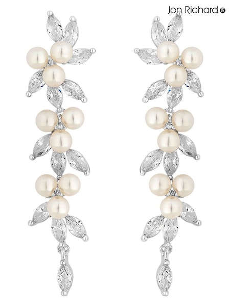 Jon Richard Silver Gold Cubic Zirconia Pearl Crystal Vine Pear Gold Earrings (N52887) | AED122