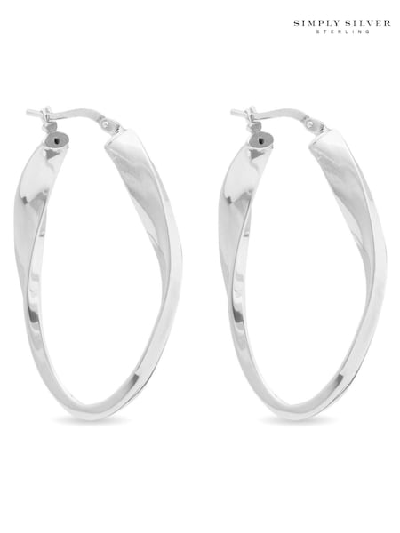 Simply Silver Sterling Silver Tone 925 Polished Oval Twist Hoop Earrings (N53032) | €57