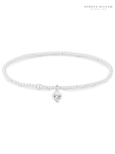 Simply Silver Sterling Silver Tone 925 Cubic Zirconia Heart Stretch Bracelet (N53049) | €46