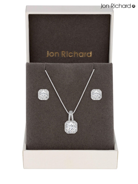 Jon Richard Clear Crystal Square Drop Matching Set In A Gift Box (N53054) | ‏126‏₪