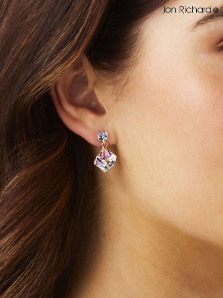 Jon Richard Rose Gold Plated Aurora Borealis Cube Drop Earrings (N53087) | €25