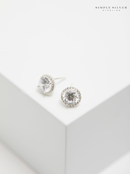 Simply Silver Sterling Silver 925 Cubic Zirconia Pave Surround Stud Earrings (N53138) | 124 QAR