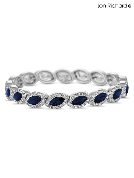Jon Richard White Silver Tone Crystal Navette Stretch Bracelet (N53161) | AED116