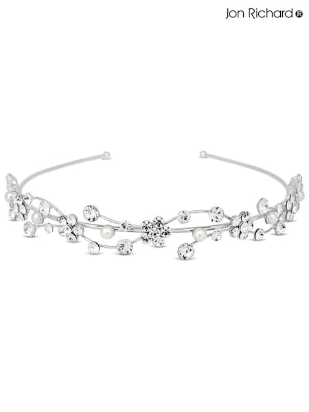 Jon Richard Silver Nina Crystal Flower And Pearl Waves Gift Pouch Headband (N53191) | €35