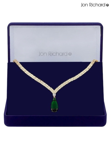 Jon Richard Gold Tone Cubic Zirconia Emerald Green Pear Drop Gift Boxed Collar Necklace (N53203) | €119