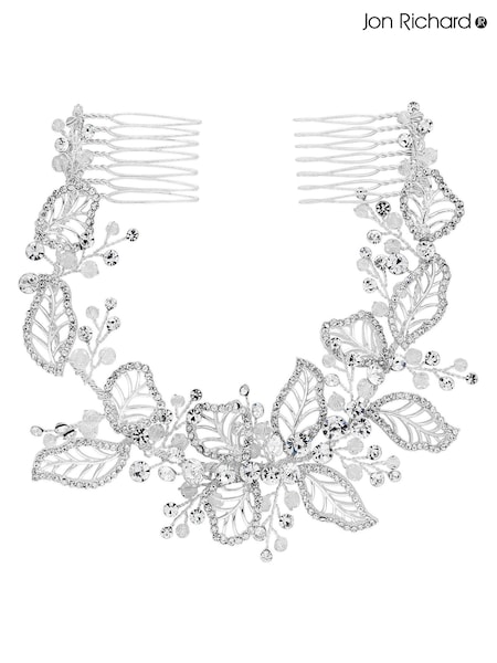 Jon Richard Plated Clear Crystal Olivia Pave Leaf Gift Pouch Double Hair Comb (N53209) | €80