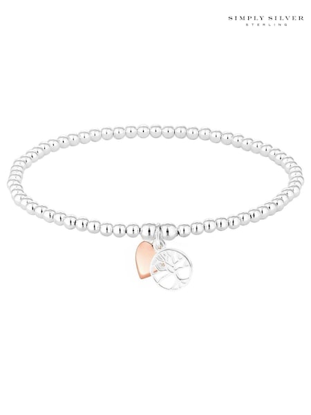 Simply Silver Sterling Silver Tone 925 Polished Mini Tree of Love And Heart Stretch Bracelet (N53217) | €46