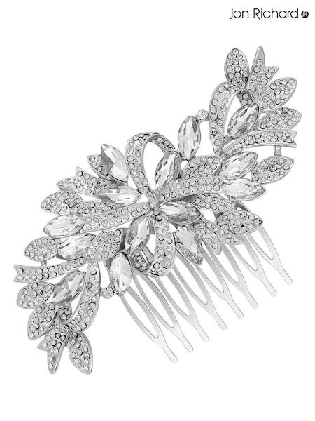 Jon Richard Silver Tone Louisa Silver Navette Crystal Ribbon Swirl Comb - Gift Pouch (N53234) | 173 QAR