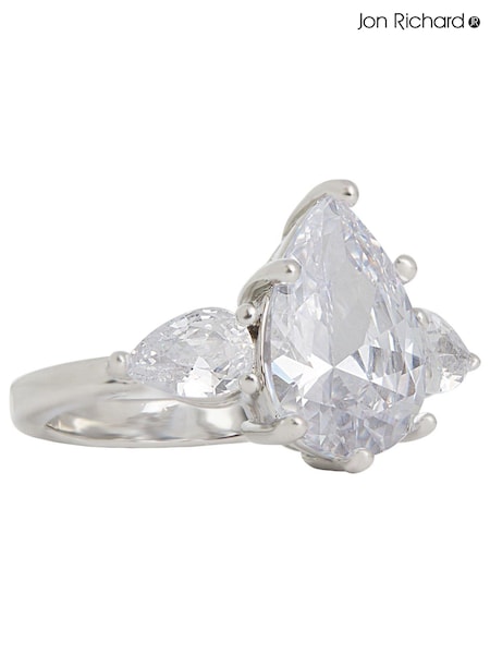 Jon Richard Rhodium Plated Cubic Zirconia Pear Ring (N53271) | 1 502 грн