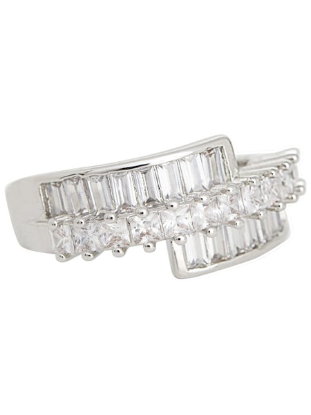 Jon Richard Silver Tone Rhodium Plated Cubic Zirconia Baguette And Pave Ring (N53280) | €32