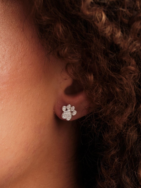 Simply Silver Silver Tone 925 Cubic Zirconia Paw Print Stud Earrings (N53326) | €31