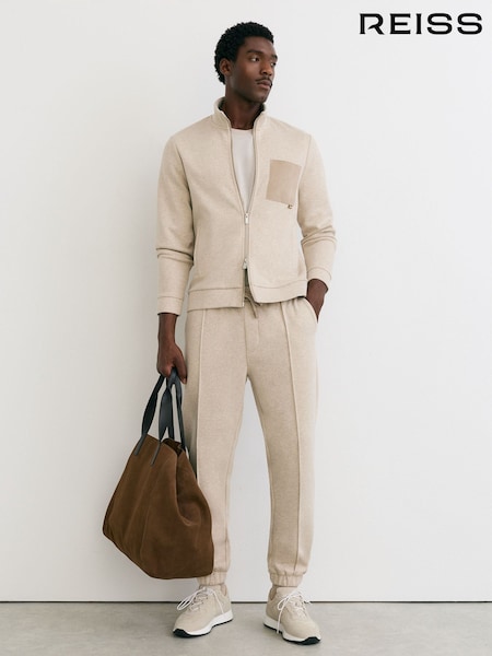 Grej melanj - Regular Reiss Gray Herringbone Patch-pocket Zip-through Jacket