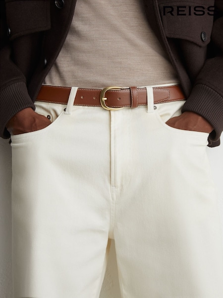 Tan - Regular Reiss Pierce Pebble Pebbled-leather Curved-buckle Belt