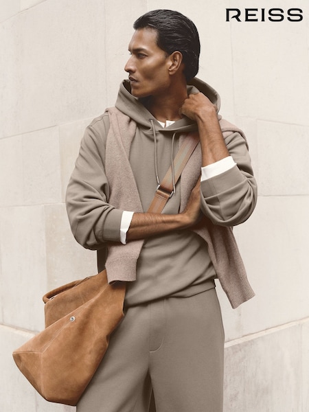 بني مشروم - Regular Reiss Falco Sueded Interlock Jersey Relaxed-fit Hoodie