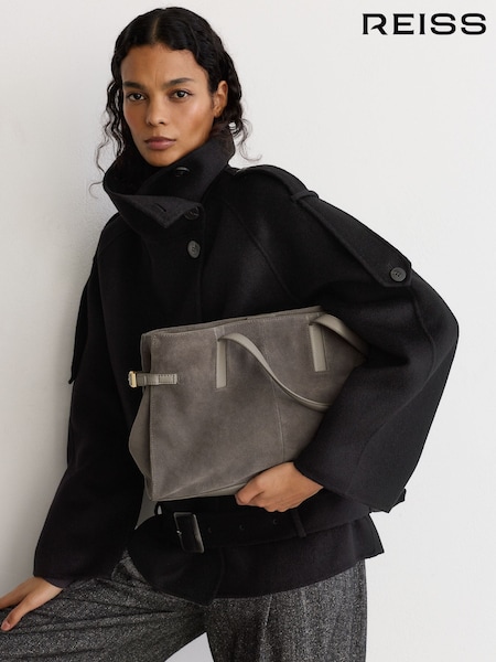 Grey - Reiss Elise Suede Medium Tote Bag