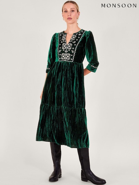 Monsoon Green Penny Paisley Embroidered Dress (N53495) | €44