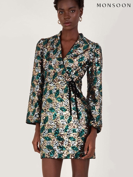 Monsoon Gold Sasha Sequin Wrap Dress (N53499) | €45