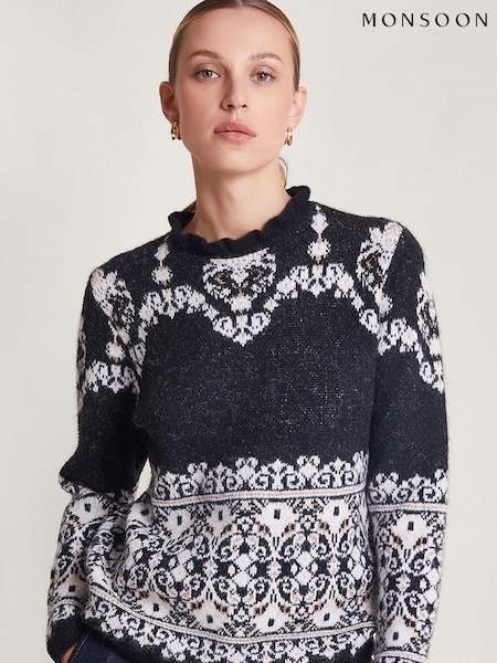 Monsoon Black Fabe Fairisle Pattern Jumper (N53502) | €24