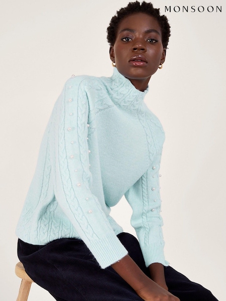 Monsoon Blue Pearl Cable Knit Jumper (N53503) | €44.50