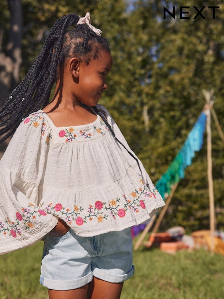 Cream Embroidered 100% Cotton Blouse (3-16yrs) (N53605) | €11 - €13
