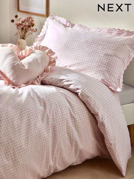 Pink Gingham 100% Cotton Printed Bedding Duvet Cover and Pillowcase Set (N53613) | AED102 - AED157