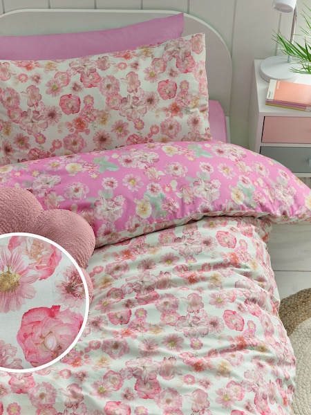 Pink Floral 100% Cotton Printed Bedding Duvet Cover and Pillowcase Set (N53619) | €14 - €21