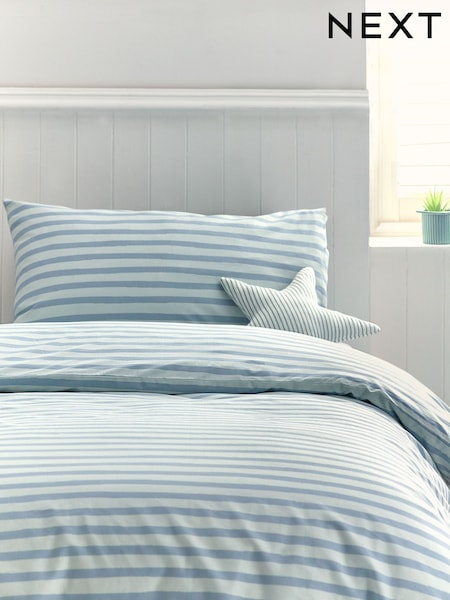 Teal Blue Stripes 100% Cotton Printed Bedding Duvet Cover and Pillowcase Set (N53643) | €14 - €15
