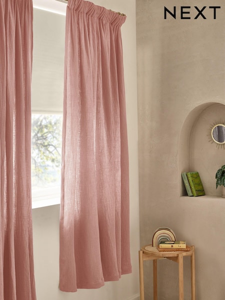 Pink 100% Cotton Crinkle Pencil Pleat Curtains (N53676) | OMR8 - OMR18