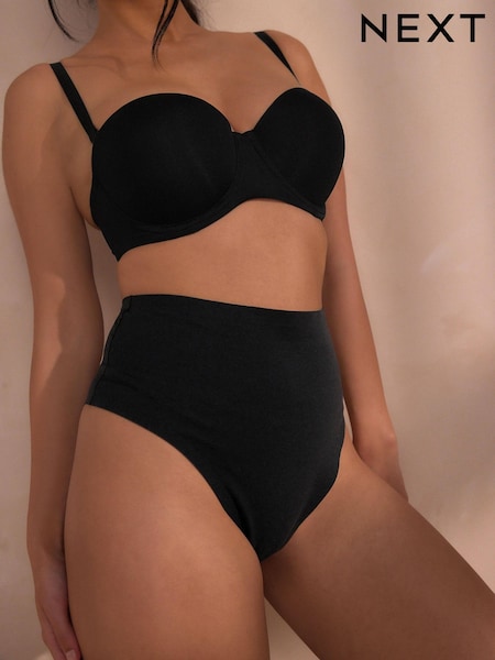 Black High Waist Thong Shaping Tummy Control Premium Cotton Blend Knickers (N53741) | €17