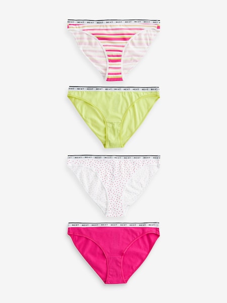 Pink/Stripe/Lime Green High Leg Cotton Rich Logo Knickers 4 Pack (N53762) | €12