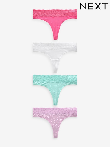 Punktmuster, Rosa/Violett/Grün - Cotton and Lace Knickers 4 Pack (N53767) | 15 €