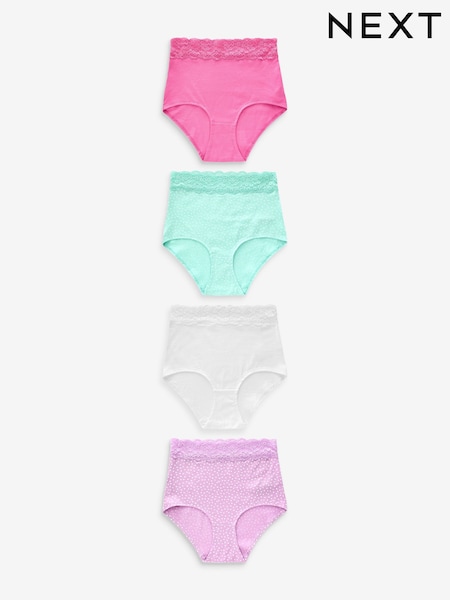 Pink/Purple/Green Spot Print Full Brief Cotton and Lace Knickers 4 Pack (N53769) | €12