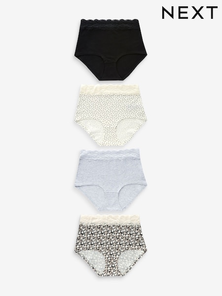 Черный/Cream с принтом/серый - Cotton and Lace Knickers 4 Pack (N53802) | €14