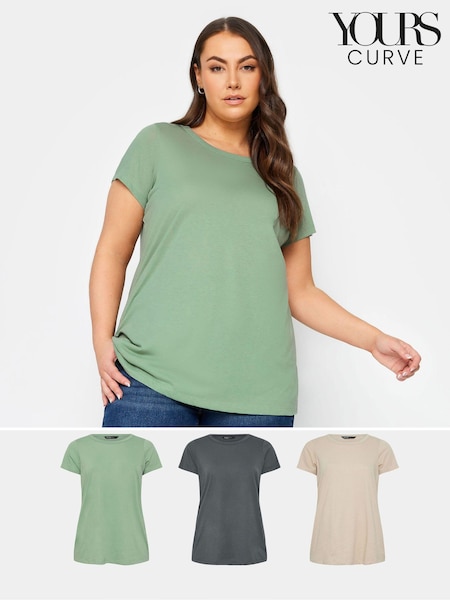 Yours Curve Green 3 Pack Core Basic T-Shirt (N53817) | €42