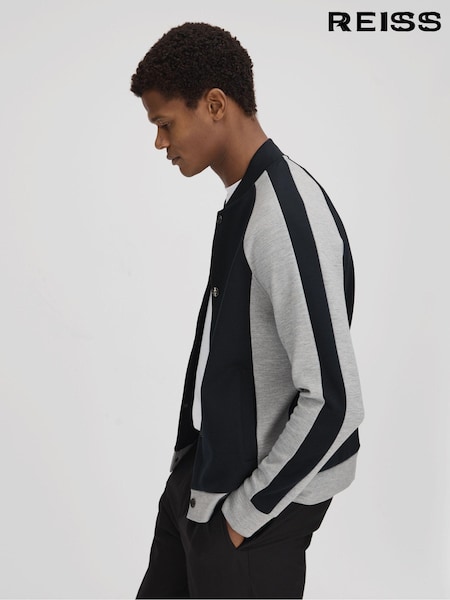 Reiss Navy/Grey Pelham Colourblock Jersey Bomber Jacket (N53941) | €195