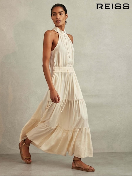 Reiss Neutral Taylor Drawstring Waist Tiered Midi Dress (N53943) | €95