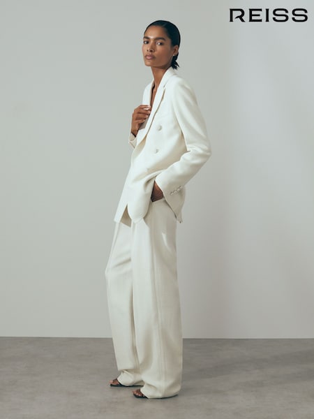 Reiss Sienna Italian Double Breasted Textured Suit Blazer with Silk (N53964) | €906