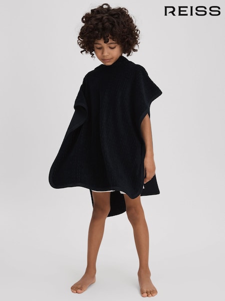 Reiss Navy Shine Textured Towelling Hooded Poncho (N54006) | €15