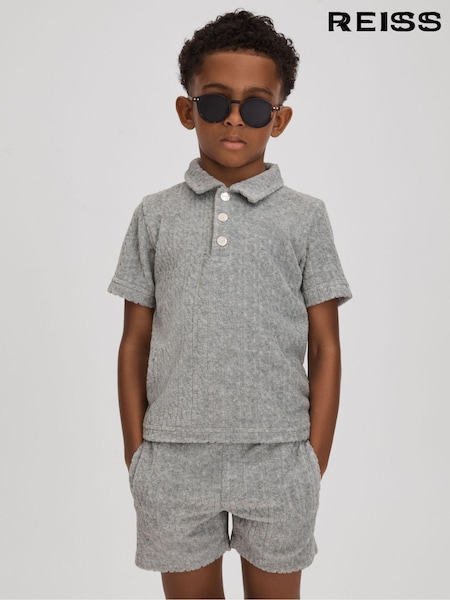 Reiss Soft Grey Iggy Junior Towelling Polo Shirt (N54007) | AED230