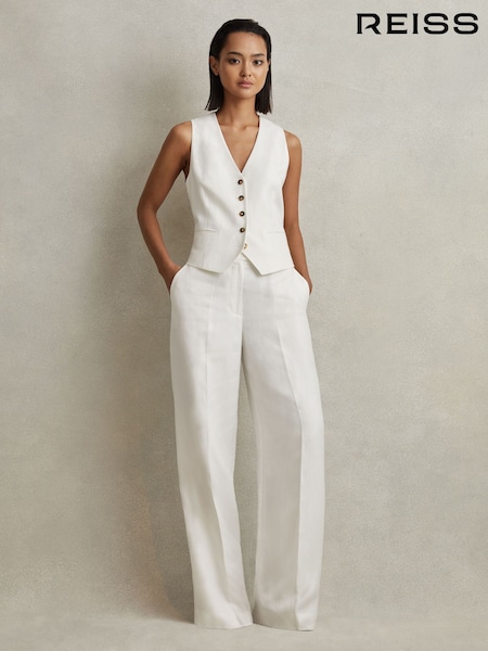 Reiss White Lori Viscose-Linen Wide Leg Suit Trousers (N54011) | €80