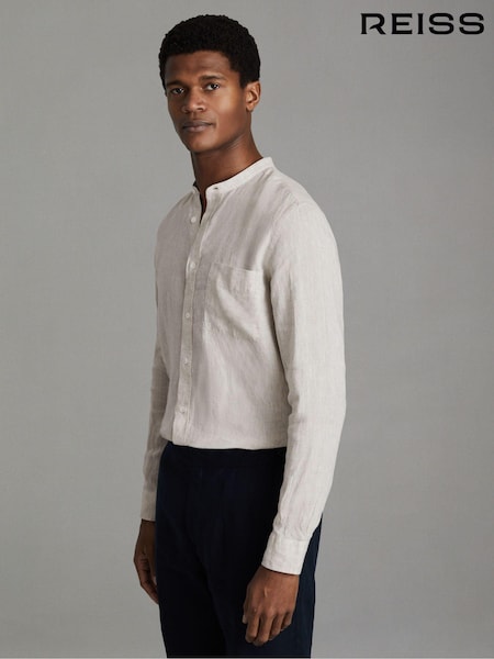 Reiss Stone Ocean Linen Grandad Collar Shirt (N54022) | €142